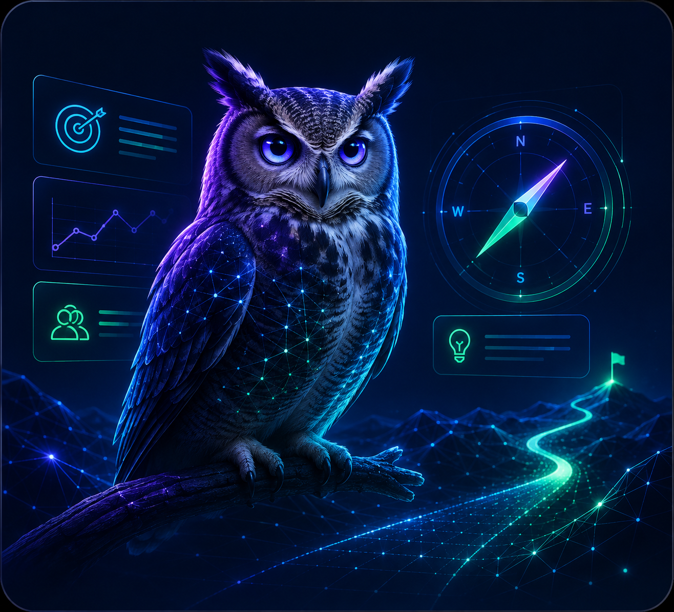 Advisor Nello™ owl visual representing intelligent, deal-aware guidance that helps sellers determine the right strategy, next move, and path forward.